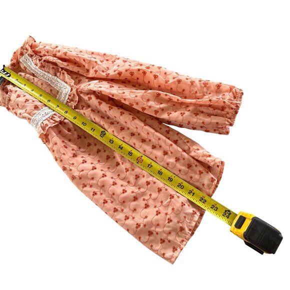 Alice Blue Boho Floral Eyelet Blouse Lace Trim Long Sleeve Peach Top Size S - Picture 7 of 8